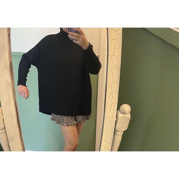 Cupio Black Ribbed Oversized Turtleneck Tunic Sweater Women’s Size Large - Picture 7 of 7